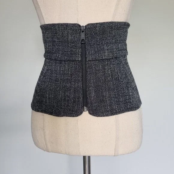 Veronika Maine Black & Grey Tweed Lace Up Cinch Waist Belt Size S - Picture 5 of 7